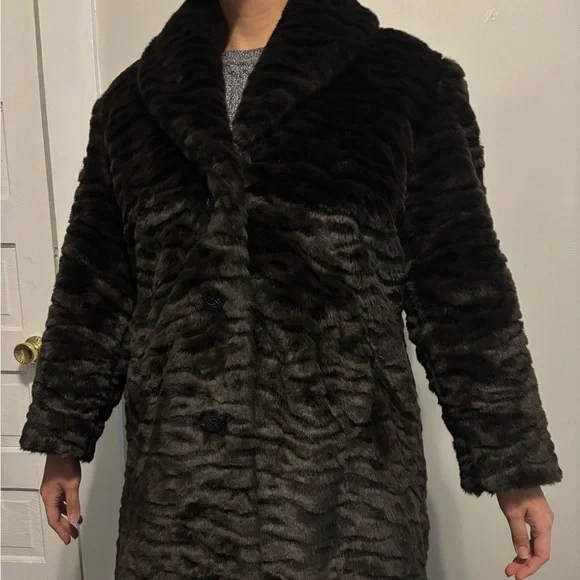 Vintage Grunge Winter Dark Brown Faux Fur Streetwear Midi Whimsygoth -Size Large - Picture 1 of 14